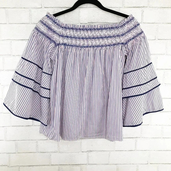 Parker Largo Smocked Off The Shoulder Striped Blouse Women's Size Medium - Picture 5 of 8
